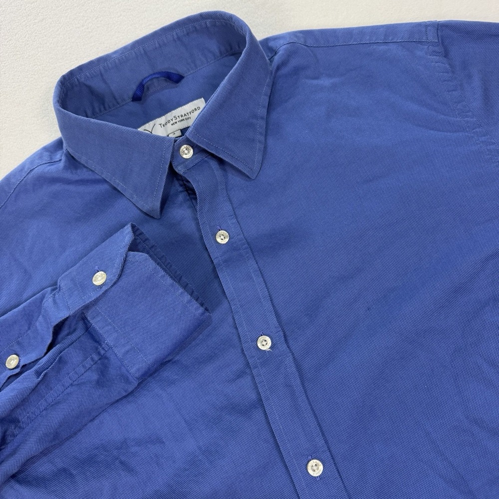 Teddy Stratford New York Dress Shirt Mens Medium Size 3 Blue Zip Up Formal